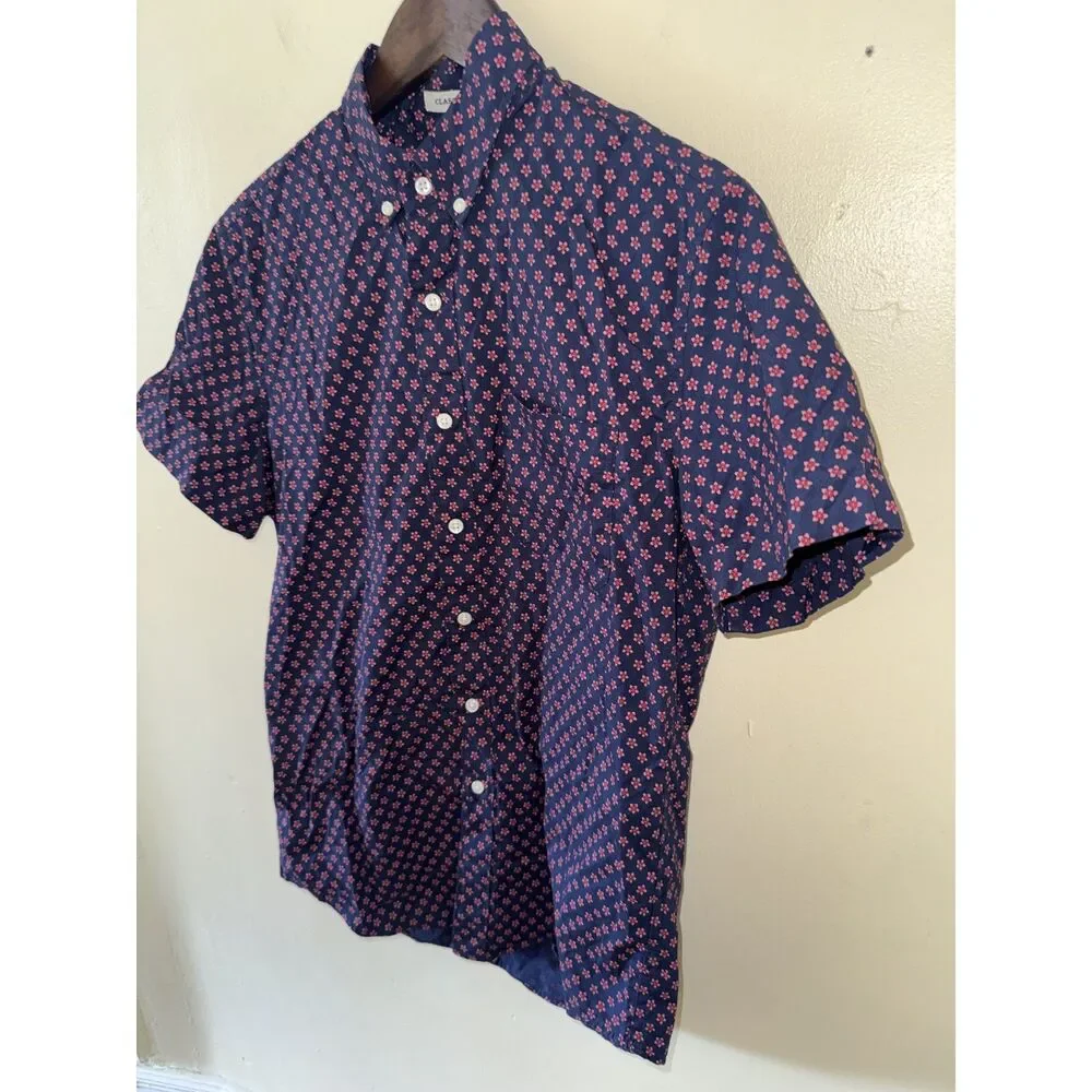J.Crew Secret Wash Shirt Small Classic Fit Short Sleeve Navy Pink Floral Stretch